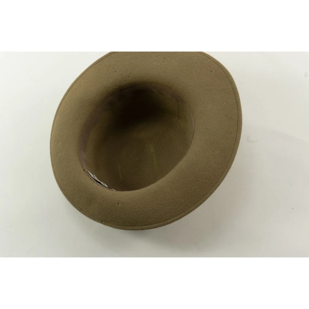Vintage Anita Pineault Canada Beige Felt Wool Geometric Silk Band Fedora Hat